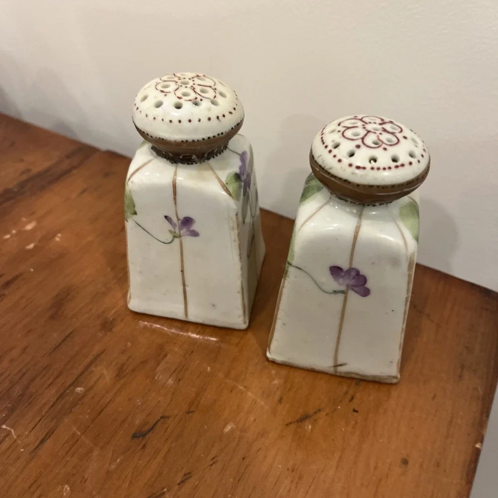 Vintage Hand Painted Nippon Salt and Pepper Shakers Floral Violet Pattern